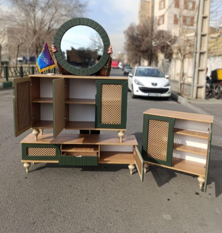 آینه و کنسول حصیری به همراه میز تی وی ، جاکفشی